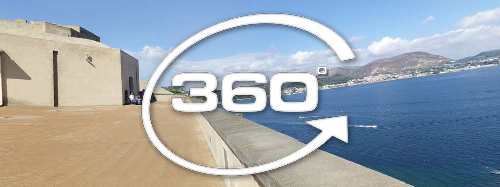 Tour 360 from the top of Baia Caslte and the panorama of the gulf of Pozzuoli 360 baia castle panorama